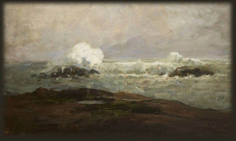 19th century painting of a stormy coast