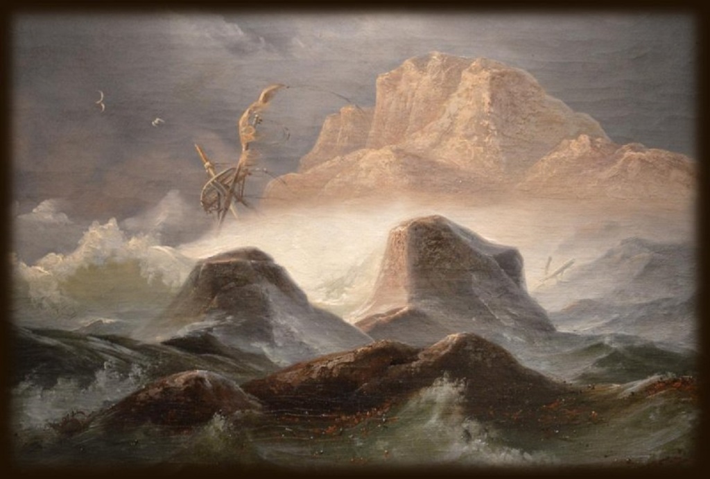 19th century painting of a storm off the coast of Norway