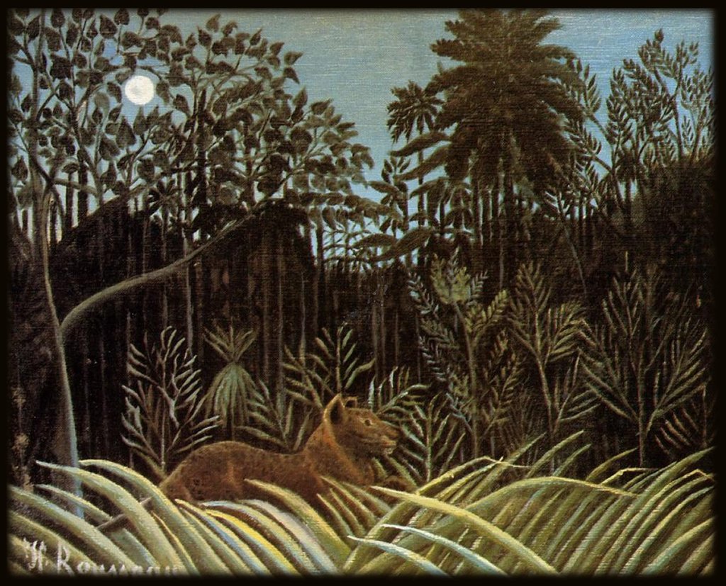 early 20th century painting of a jungle scene