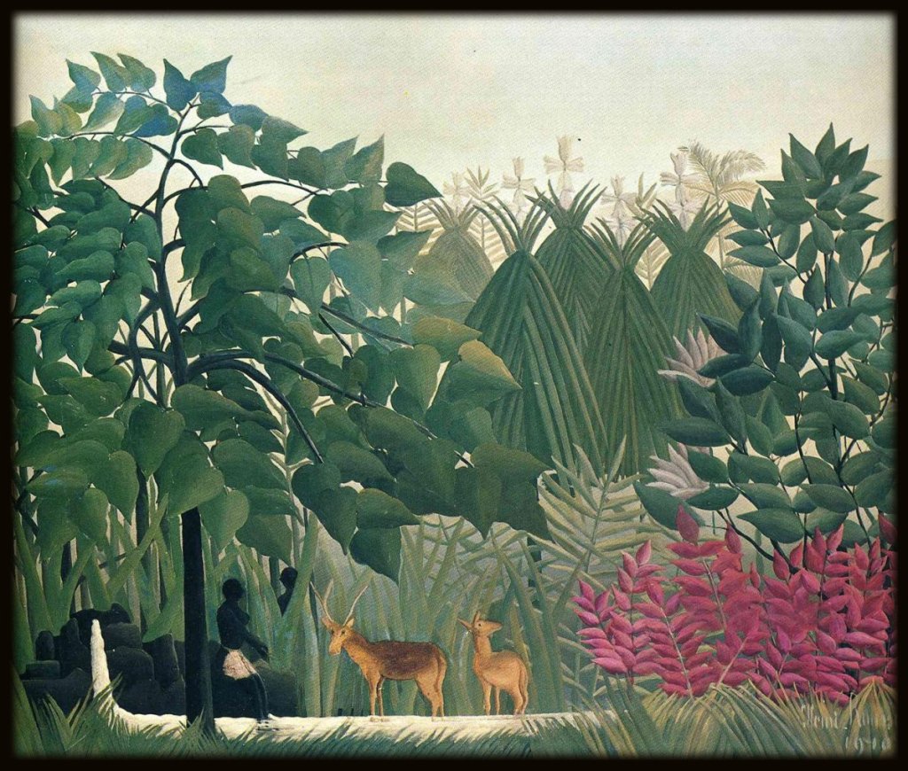 early 20th century painting of a jungle scene