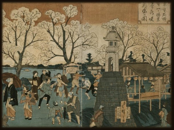19th century painting of a village in Japan